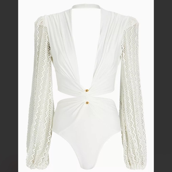 PatBO Plunge Netted Sleeve swimsuit - Picture 3 of 9